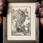 MARBAS - Handmade print from a wooden matrix, with frame, around 25cm per 20cm.