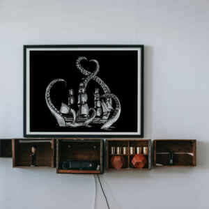 Kraken attack, Creepy, Horror, Goth Art Print, Wall Art, A4 & A3, PDF and JPG, Home Decor, Instant Digital Download, Print at home