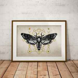 Death's Head Hawk Moth, Creepy, Horror, Goth Art Print, Wall Art, A4 & A3, PDF and JPG, Home Decor, Instant Digital Download, Print at home