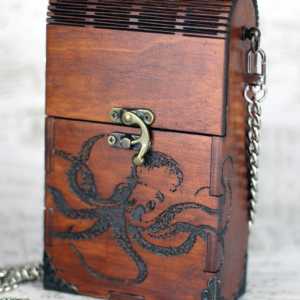 Wooden purse with kraken design and living hinge, kraken purse, wooden handbag, small handbag, purse with kraken , octopus bag, gothic purse