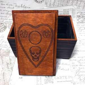 Wooden Tarot card box with Ouija board design. A Ouija board keepsake box for Tarot cards or jewellery box, custom Tarot deck for Wicca