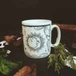 Sun and moon Mug - celestial eye, dark illustration, wicca, space, tarot style, lunar, astrology, occult, witchy vibes, black and white mug