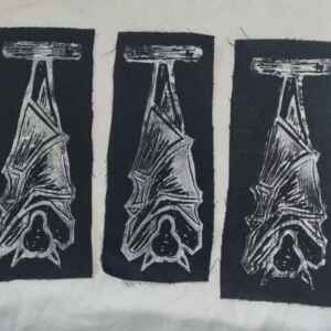 Vampire Bat lino print on Fabric