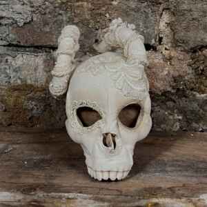 Curly Horned Human Skull Tailored from Fabric