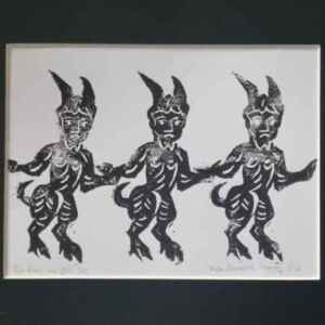 Demons Playing Lino Print