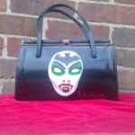 Vintage Vampire Mask handpainted on vintage patent leather handbag |Dracula |