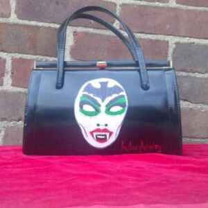 Vintage Vampire Mask handpainted on vintage patent leather handbag |Dracula |