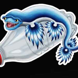 STICKER - Blue Glaucus Nudibranch Monster riding Plastic Bottle
