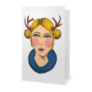 Taxi-deer-me (Blue) greetings card