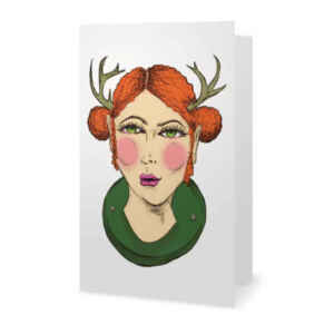 Taxi-deer-me (Orange / Green) greetings card