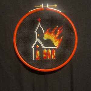 Burning church cross stitch
