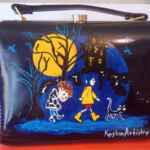 Caoraline, Wybie and cat hand painted on blue handbag/shoulder bag